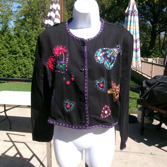 INDIO BLACK EMB JEAN JACKET M - Picture 1 of 1